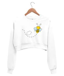 Bee - Arı Vız Vız Beyaz Kadın Crop Sweatshirt