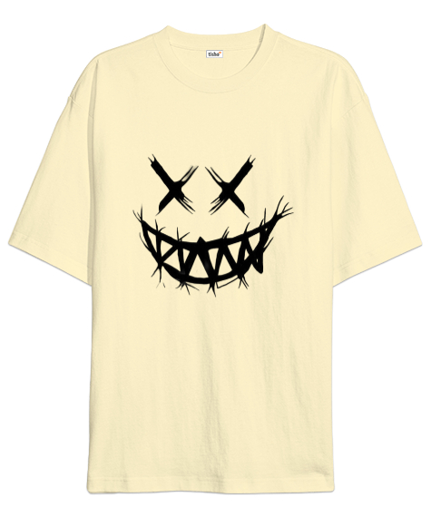 Tisho - Bej Smile Krem Oversize Unisex Tişört