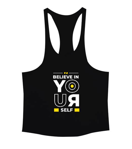 Believe In Yourself Tasarım Baskılı Siyah Erkek Tank Top Atlet