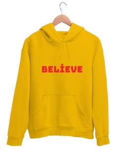 BELİEVE Sarı Unisex Kapşonlu Sweatshirt