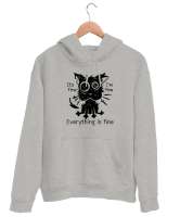 Ben İyiyim Her Şey Yolunda - Its Fine - Perişan Kedi Gri Unisex Kapşonlu Sweatshirt - Thumbnail