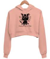 Ben İyiyim Her Şey Yolunda - Its Fine - Perişan Kedi Yavru Ağzı Kadın Crop Hoodie Kapüşonlu Sweatshirt - Thumbnail