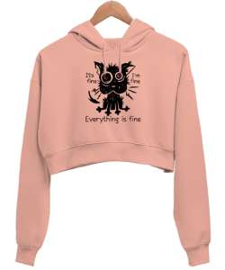 Ben İyiyim Her Şey Yolunda - Its Fine - Perişan Kedi Yavru Ağzı Kadın Crop Hoodie Kapüşonlu Sweatshirt