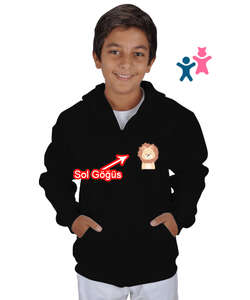 ben sevimli aslanım Siyah Çocuk Kapüşonlu Hoodie Fermuarlı