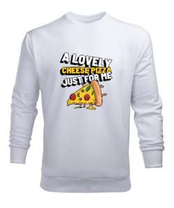 Benim için harika peynirli bir pizza Pizza ve fast food severler için özel tasarım Beyaz Erkek Sweatshirt