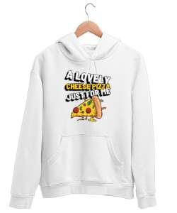 Benim için harika peynirli bir pizza Pizza ve fast food severler için özel tasarım Beyaz Unisex Kapşonlu Sweatshirt