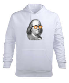 Benjamin Bitcoin Franklin v1H Beyaz Erkek Kapüşonlu Hoodie Sweatshirt