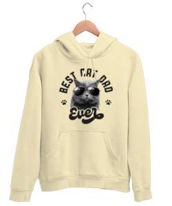 Best Cat Dad Ever Babalar Günü Tasarımı Krem Unisex Kapşonlu Sweatshirt