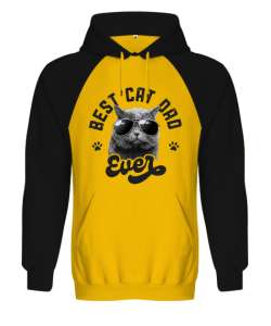 Best Cat Dad Ever Babalar Günü Tasarımı Sarı/Siyah Orjinal Reglan Hoodie Unisex Sweatshirt