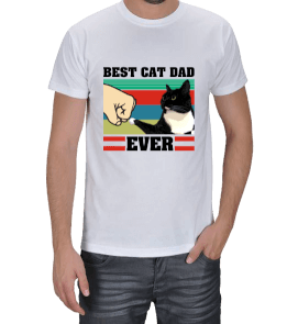 Best Cat Dad Ever Beyaz Erkek Tişört