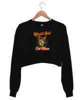 Best Cat Mom - En İyi Kedi Anna Siyah Kadın Crop Sweatshirt - Thumbnail