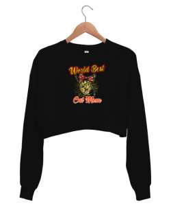 Best Cat Mom - En İyi Kedi Anna Siyah Kadın Crop Sweatshirt