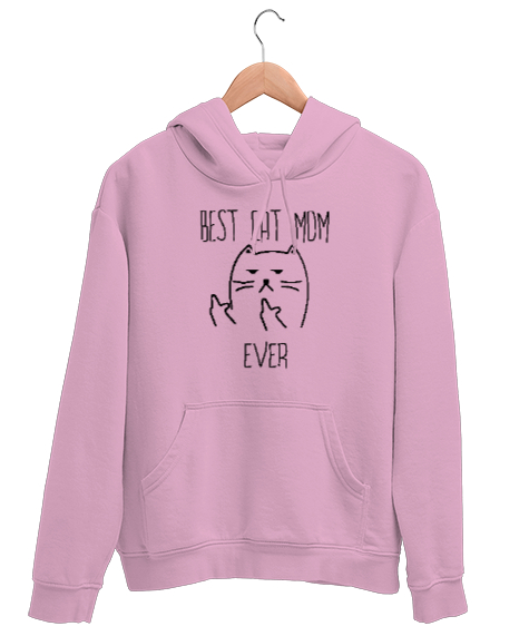 Tisho - Best Cat Mom Ever Pembe Unisex Kapşonlu Sweatshirt