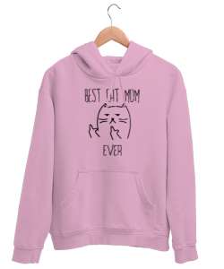 Best Cat Mom Ever Pembe Unisex Kapşonlu Sweatshirt