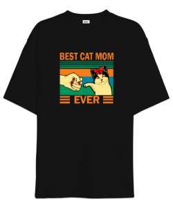 Best Cat Mom Ever V2 Siyah Oversize Unisex Tişört