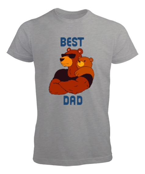 Tisho - Best Dad - En İyi ve Güçlü Baba Gri Erkek Tişört