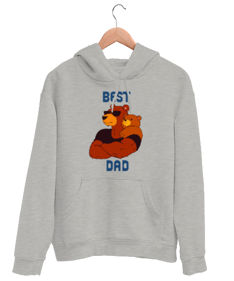 Tisho - Best Dad - En İyi ve Güçlü Baba Gri Unisex Kapşonlu Sweatshirt