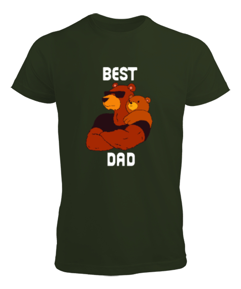 Tisho - Best Dad - En İyi ve Güçlü Baba Haki Yeşili Erkek Tişört