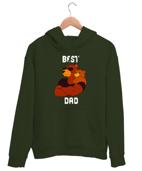 Tisho - Best Dad - En İyi ve Güçlü Baba Haki Yeşili Unisex Kapşonlu Sweatshirt