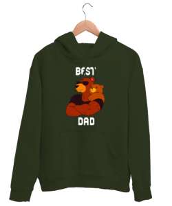 Best Dad - En İyi ve Güçlü Baba Haki Yeşili Unisex Kapşonlu Sweatshirt