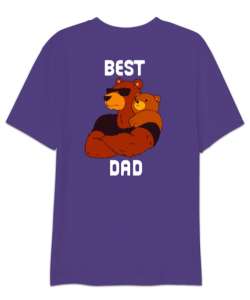 Best Dad - En İyi ve Güçlü Baba Sırt Baskılı Mor Oversize Unisex Tişört