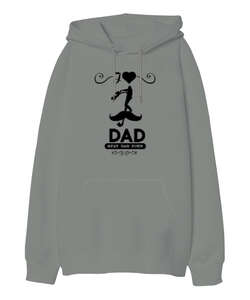 Best Dad Ever - En İyi Baba - Gri Oversize Unisex Kapüşonlu Sweatshirt