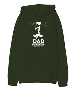 Best Dad Ever - En İyi Baba - Haki Yeşili Oversize Unisex Kapüşonlu Sweatshirt