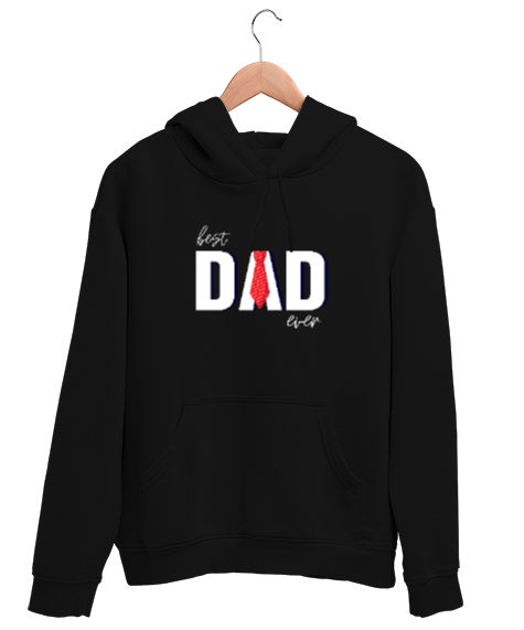 Tisho - Best Dad Ever - En İyi Baba Siyah Unisex Kapşonlu Sweatshirt