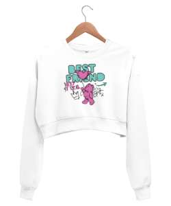 Best Friend - En İyi Arkadaş - Sevimli Ayı Beyaz Kadın Crop Sweatshirt