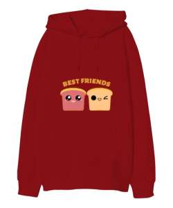 Best Friends - En İyi Arkadaşlar Kırmızı Oversize Unisex Kapüşonlu Sweatshirt