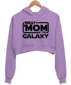 Best Mom in the Galaxy Lila Kadın Crop Hoodie Kapüşonlu Sweatshirt