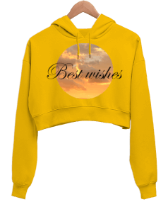 Best Wishes gün batımı aesthetic Kadın Crop Hoodie Kapüşonlu Sweatshirt