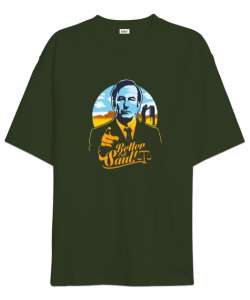 Better Call Saul Tasarım Baskılı Haki Yeşili Oversize Unisex Tişört