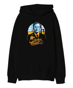 Better Call Saul Tasarım Baskılı Siyah Oversize Unisex Kapüşonlu Sweatshirt