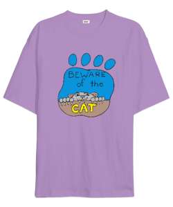 Beware Of The Cat - Kediye Dikkat Lila Oversize Unisex Tişört