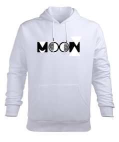 Beyaz baskı üzerine MOON logolu tasarım Erkek Kapüşonlu Hoodie Sweatshirt