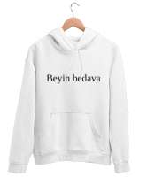 Beyin bedava Beyaz Unisex Kapşonlu Sweatshirt - Thumbnail