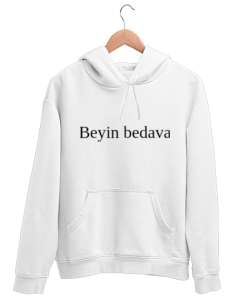 Beyin bedava Beyaz Unisex Kapşonlu Sweatshirt