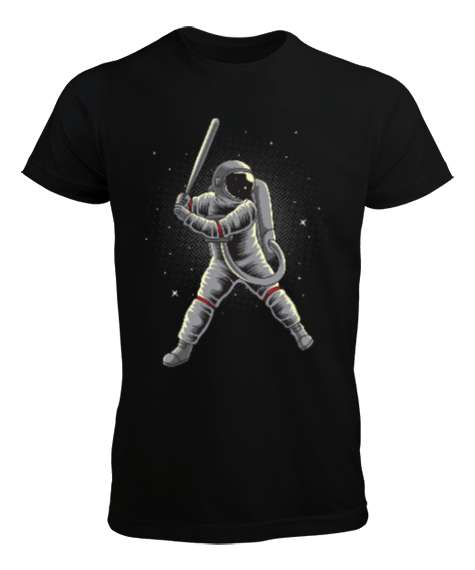 Beysbol Oynayan Astronot - Astronaut playing Baseball Baskılı Siyah Erkek Tişört