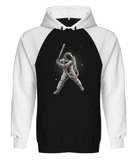 Beysbol Oynayan Astronot - Astronaut playing Baseball Baskılı Siyah/Beyaz Orjinal Reglan Hoodie Unisex Sweatshirt