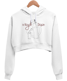 Bi Büyük Düşün Kadın Crop Hoodie Kapüşonlu Sweatshirt