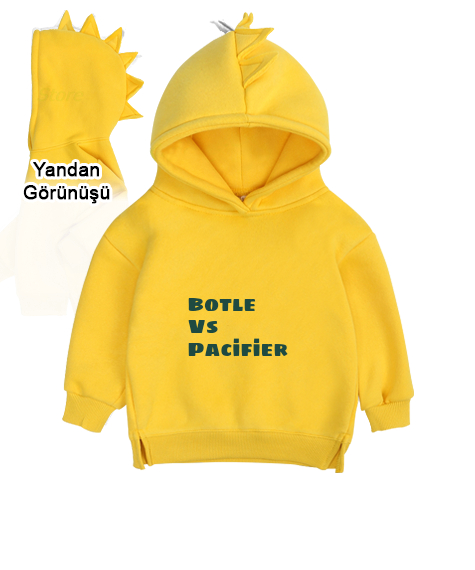 Tisho - Biberon Sarı Çocuk Dinozor Kapşonlu Hoodie