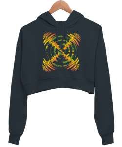 BIG X Füme Kadın Crop Hoodie Kapüşonlu Sweatshirt