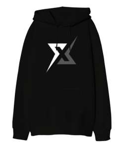 Bilinmez - X Harfi Siyah Oversize Unisex Kapüşonlu Sweatshirt