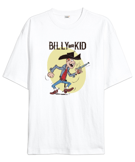 Tisho - Billy The Kid - Vahşi Batı - Wild West V3 Beyaz Oversize Unisex Tişört