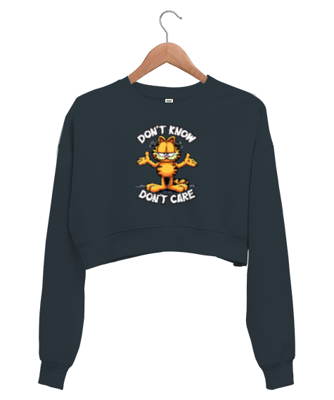 Tisho - Bilmiyorum Umursamıyorum, Dont Care Füme Kadın Crop Sweatshirt