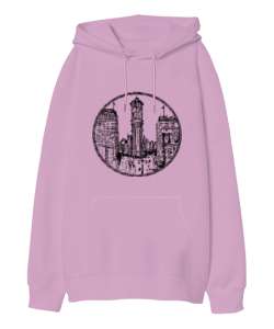 Bina Pembe Oversize Unisex Kapüşonlu Sweatshirt