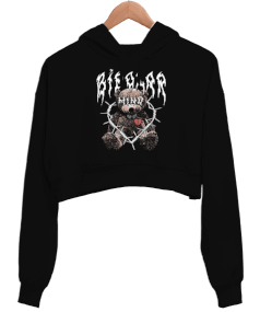 Bipolar Mind Bear Tasarım Baskılı Kadın Crop Hoodie Kapüşonlu Sweatshirt