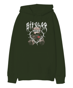 Bipolar Mind Bear Tasarım Baskılı Oversize Unisex Kapüşonlu Sweatshirt