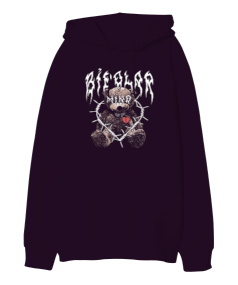 Bipolar Mind Bear Tasarım Baskılı Oversize Unisex Kapüşonlu Sweatshirt